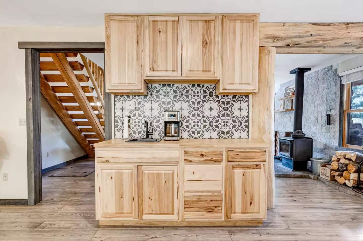 Coffee bar with tile backsplash