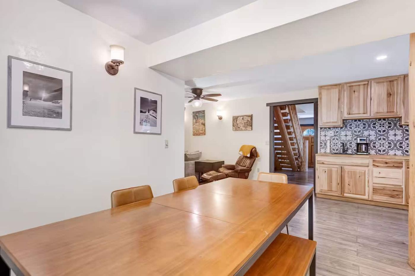 Long wooden dining table